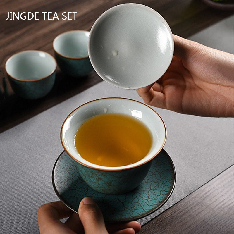 Creative Agate Green Sancai Gaiwan Mājsaimniecības retro keramikas tējas bļoda Tējas tase Ķīniešu tējas komplekts Individuāls tējas trauks Tēja Tureen