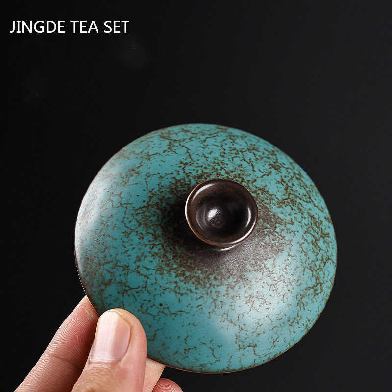 Creative Agate Green Sancai Gaiwan Mājsaimniecības retro keramikas tējas bļoda Tējas tase Ķīniešu tējas komplekts Individuāls tējas trauks Tēja Tureen