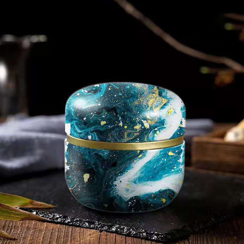 Jauna metāla hermētiska tējas kaste Plašs zvaigžņotās debesis drukas uzglabāšanas tvertne Divslāņu hermētisks tējas mitrumizturīgs tējas trauks