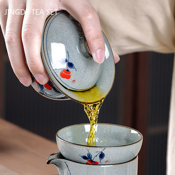 Ретро син и бял порцелан Gaiwan керамика с капак Чаша за чай Купа за чай Домакински ръчно изработен чайник Преносим чайник 190 ml