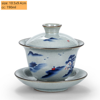 Retro zilā un baltā porcelāna Gaiwan keramika ar vāku tējas krūzes tējas trauks mājsaimniecības rokām gatavots tējas automāts pārnēsājams tējas trauks 190 ml