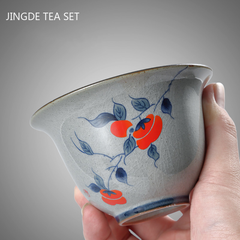 Retro zilā un baltā porcelāna Gaiwan keramika ar vāku tējas krūzes tējas trauks mājsaimniecības rokām gatavots tējas automāts pārnēsājams tējas trauks 190 ml