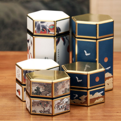 Borcan etanșat pentru ceai hexagonal Organizator de ceai din tablă de tablă Container de depozitare pentru ceai de familie Recipiente de depozitare pentru cafea, ceai și zahăr