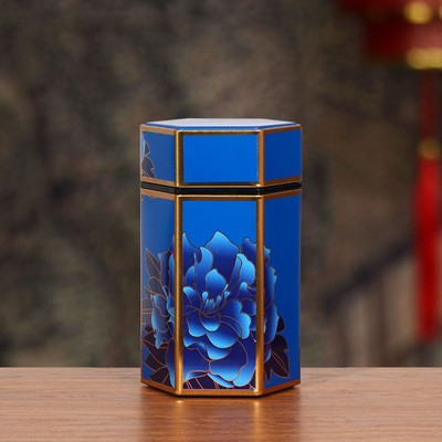 Kuusnurkne suletud teepurk plekk-teekoristaja Perekonna tee säilituskonteiner Kohvi, tee ja suhkru hoiunõud