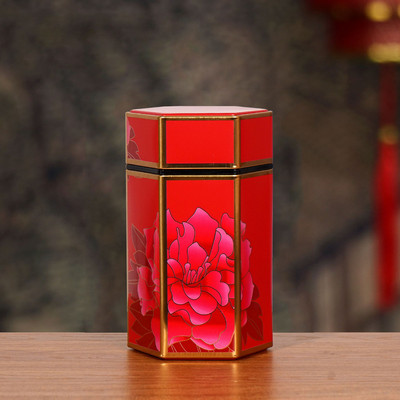 Kuusnurkne suletud teepurk plekk-teekoristaja Perekonna tee säilituskonteiner Kohvi, tee ja suhkru hoiunõud