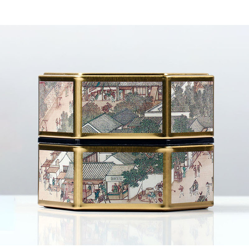 Kuusnurkne suletud teepurk plekk-teekoristaja Perekonna tee säilituskonteiner Kohvi, tee ja suhkru hoiunõud