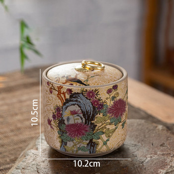 Емайлиран керамичен буркан за съхранение с капак Творчески ръчно рисуван декоративен печат Кутия за чай Модерна всекидневна Настолни буркани за бонбони