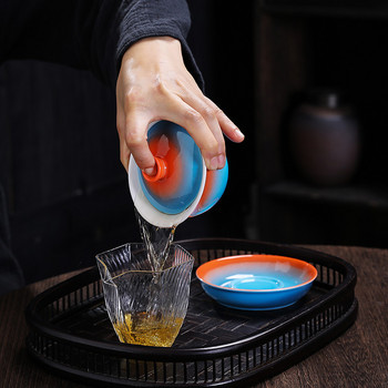 Σετ τσαγιού Kung Fu Tea Tureen Gradient Glaze Κάλυμμα Μπολ Σούπα με Καπάκι Μπολ Lotus Χέρι Σχέδιο Πηλός Gaiwan Jingdezhen Κύπελλο πορσελάνης