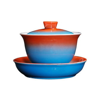 Σετ τσαγιού Kung Fu Tea Tureen Gradient Glaze Κάλυμμα Μπολ Σούπα με Καπάκι Μπολ Lotus Χέρι Σχέδιο Πηλός Gaiwan Jingdezhen Κύπελλο πορσελάνης