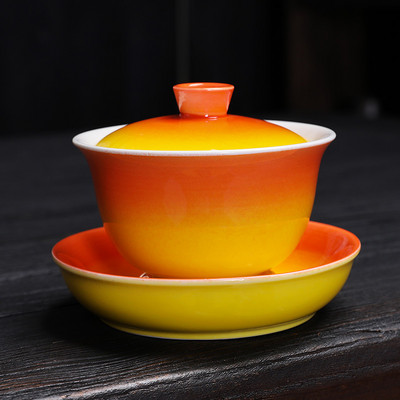 Kung Fu tējas komplekts tējas Tureen gradient glazūras pārklājuma bļodas zupa ar vāku Bļoda Lotosa roku zīmēšanas māla Gaiwan Jingdezhen porcelāna kauss