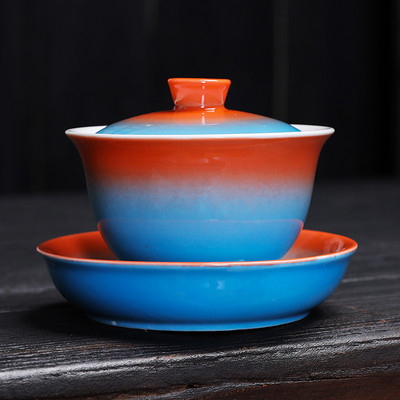Kung Fu tējas komplekts tējas Tureen gradient glazūras pārklājuma bļodas zupa ar vāku Bļoda Lotosa roku zīmēšanas māla Gaiwan Jingdezhen porcelāna kauss