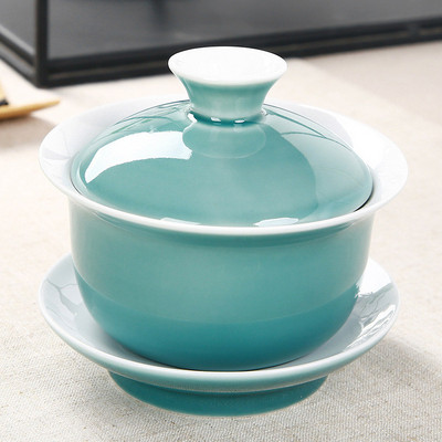 Indigo glazūra keramikas tēja Tureen tase porcelāna Gaiwan Blue Tibetas bļodas zupa ar vāku Bļoda Lotosa roku zīmējums Shen Puer Gai Wan