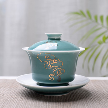 Advanced Obsidian Tea Tureen 150ml Kung Fu Tea Bow Porcelain Gaiwan Ръчно рисувана Shen Puer Chawanmushi Купа с капак Gai Wan