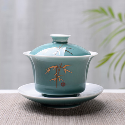 Advanced Obsidian Tea Tureen 150ml Kung Fu tējas bļoda porcelāna Gaiwan ar rokām apgleznota Shen Puer Chawanmushi bļoda ar vāku Gai Wan