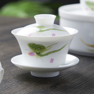 Roku zīmēta balta Ķīna Gaivana hurma porcelāna Tureen Gai Wan tējas bļoda Jingdezhen Gaiwan un krūze krūze tējas krūzes ķīniešu puer