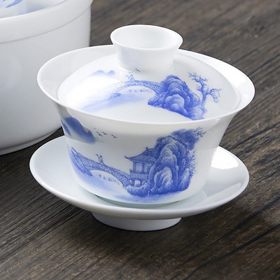 Kézzel rajzolt fehér kínai Gaiwan datolyaszilva porcelán tureen Gai Wan teástál Jingdezhen Gaiwan és csésze bögre teáscsészék kínai puer