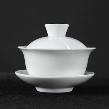 Λευκή πορσελάνη Gai Wan σετ τσαγιού Jingdezhen Gaiwan Τσαγιέρα Puer Tea Cup με καπάκι και καπάκι πιατέλας Μπολ Lotus Hand Drawing Cup For