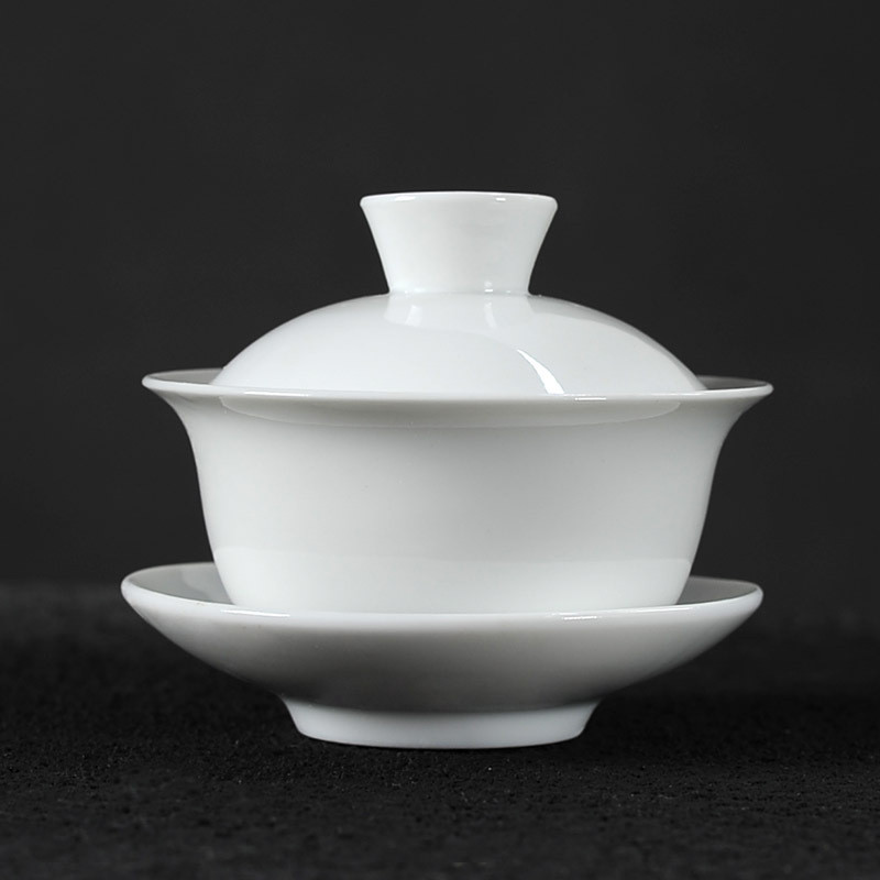 Balta porcelāna Gai Wan tējas komplekts Jingdezhen Gaiwan tējkanna Puer tējas krūze ar vāku un apakštases vāku bļoda Lotosa roku zīmēšanas krūzes