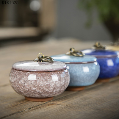 Creative Crack Ceramic Mini Tea Caddy Домакински преносим буркан за съхранение с капак Кутия за съхранение на козметични бижута Подарък Декорация на дома