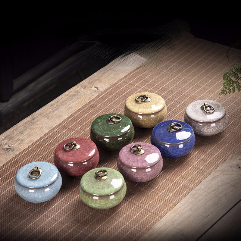 Kreatív Crack Kerámia Mini Tea Caddy Háztartási hordozható tárolóedény fedővel Kozmetikai ékszertároló doboz, ajándék otthoni dekoráció