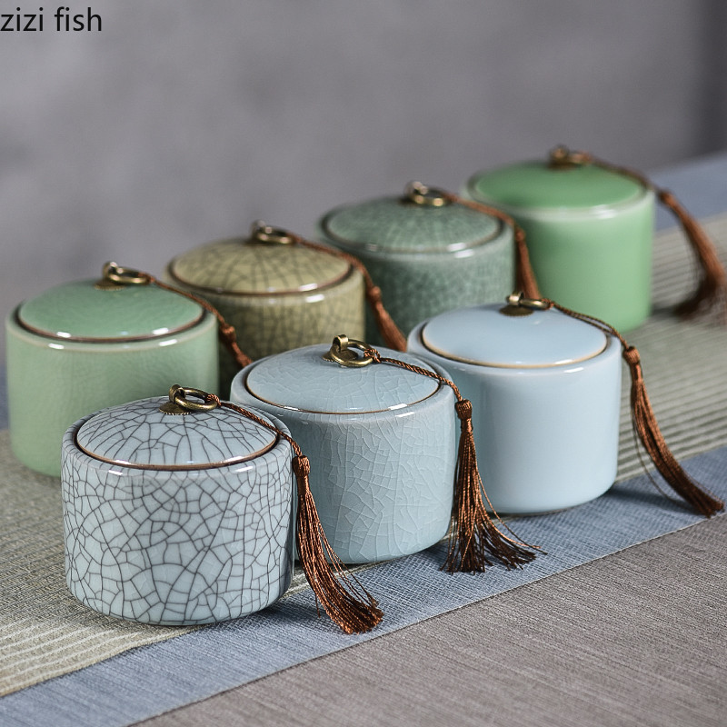 Radošs krekinga keramikas tējas kastīte ar vāku Porcelāna aizzīmogots Candy Caddy pārnēsājamas tējas kastītes galddatora dekors Mājas dekors Jauns