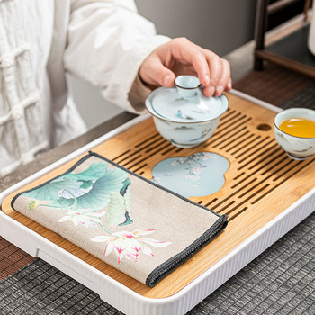 Китайска класическа чаена кърпа Велурена картина Абсорбиращ парцал Удебелена кърпа за почистване на маса Домакински почистващи инструменти Кухненска кърпа