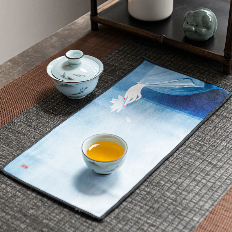 Kinų klasikinis arbatos rankšluostis zomšinis dažymas sugeriantis skuduras, sutirštintas stalo valymo audinys, buitinis valymo įrankis virtuvės rankšluostis