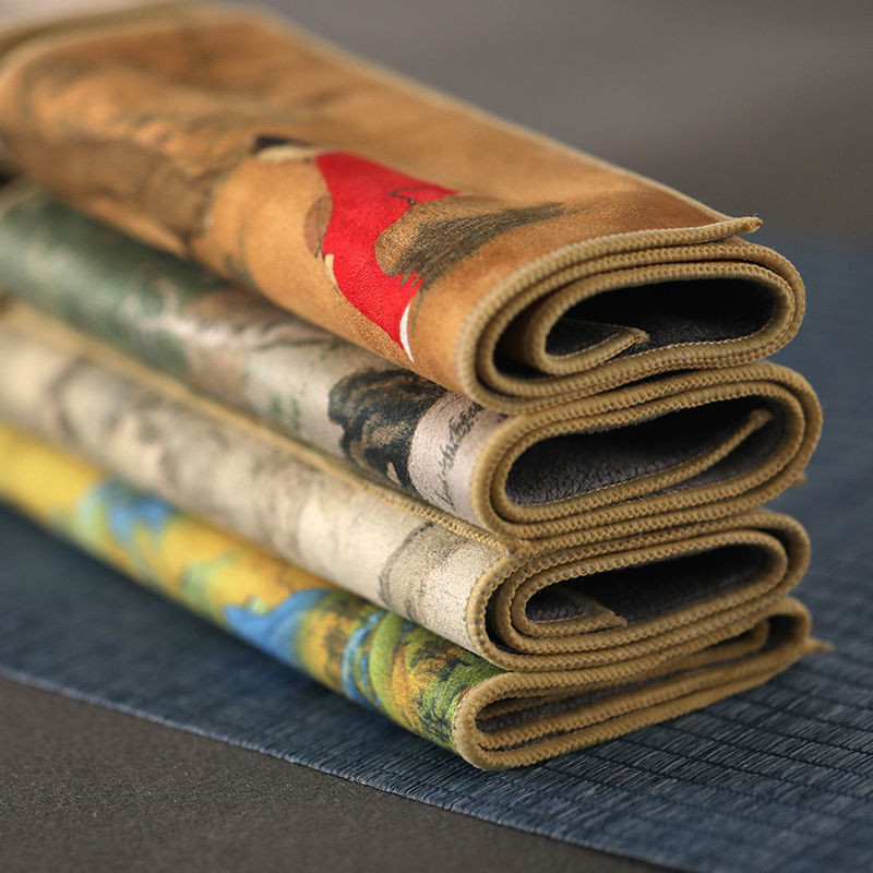 Kinų klasikinis arbatos rankšluostis zomšinis dažymas sugeriantis skuduras, sutirštintas stalo valymo audinys, buitinis valymo įrankis virtuvės rankšluostis