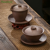 Durva kerámia Gaiwan nagy, kézzel megfogható edény, kézzel készített Gaiwan kerámia, mázatlan Gaiwan Kung Fu teáskészlet kínai tureen teafőző