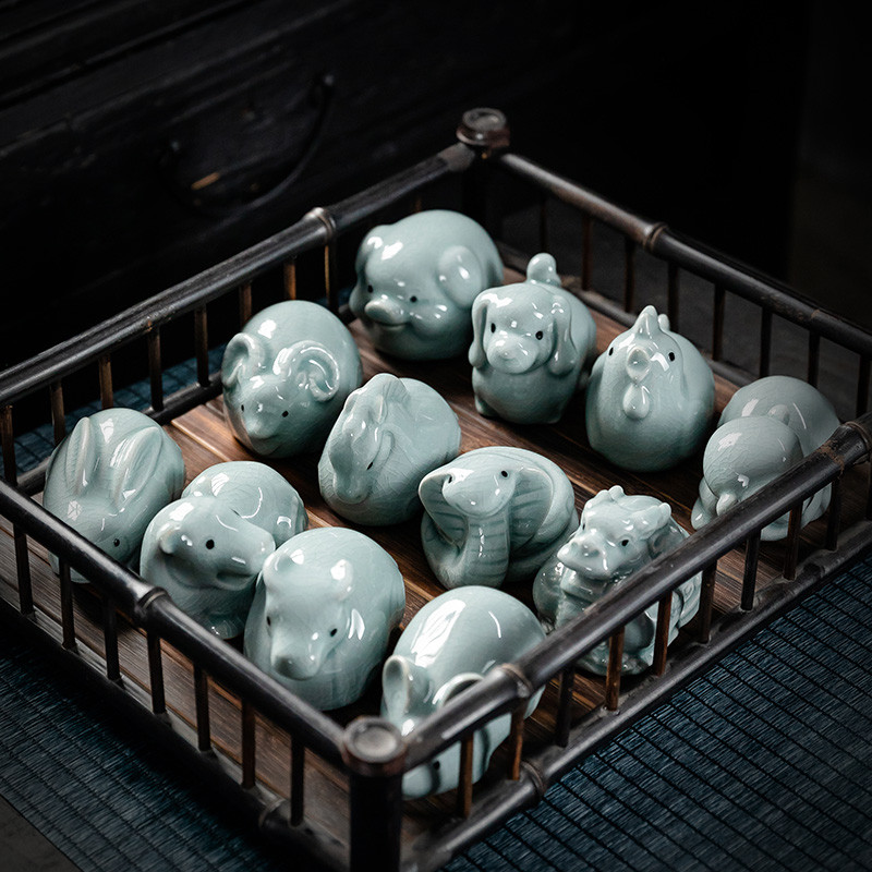 Zodiaka zīmes Dzīvnieku modele Statuja Seladona Tēja Mājdzīvnieks Roku darbs Mājas dārza Dekors Amatniecība Darbvirsmas Ornaments Tējas ceremonijas piederumi