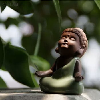 Purple Clay Zen Little Monk Tea Στολίδι για κατοικίδια Δημιουργική διακόσμηση σπιτιού Διακόσμηση γραφείου Χειροτεχνία Άγαλμα του Βούδα Αξεσουάρ τσαγιού