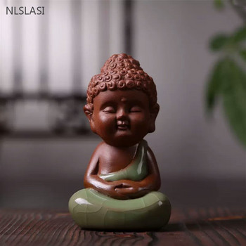 Purple Clay Zen Little Monk Tea Στολίδι για κατοικίδια Δημιουργική διακόσμηση σπιτιού Διακόσμηση γραφείου Χειροτεχνία Άγαλμα του Βούδα Αξεσουάρ τσαγιού