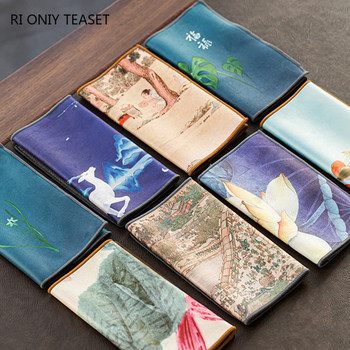 Китайски рисувани цветни мотиви Удебелена чаена кърпа Плюшена имитация на еленова кожа Абсорбираща вода Парцал Чаени салфетки Плат Чаена церемония
