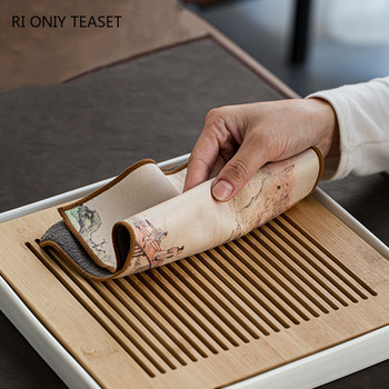 Китайски рисувани цветни мотиви Удебелена чаена кърпа Плюшена имитация на еленова кожа Абсорбираща вода Парцал Чаени салфетки Плат Чаена церемония
