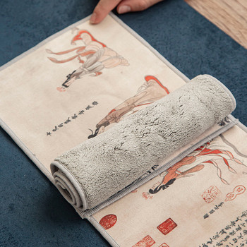 Подложка за маса Рисувана удебелена супер абсорбираща кърпа за чай Професионален сервиз за чай Аксесоари Кърпа за саксия Подложка за маса в китайски стил