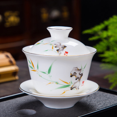 Ķīniešu suet nefrīta baltā porcelāna Gaiwan tējas tase ar rokām gatavota keramikas tēja Tureen ceļojumu pārnēsājama tējas trauks mājsaimniecības tējas trauki 150 ml