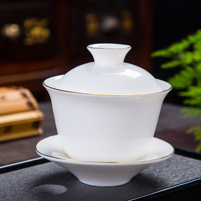 Ķīniešu suet nefrīta baltā porcelāna Gaiwan tējas tase ar rokām gatavota keramikas tēja Tureen ceļojumu pārnēsājama tējas trauks mājsaimniecības tējas trauki 150 ml