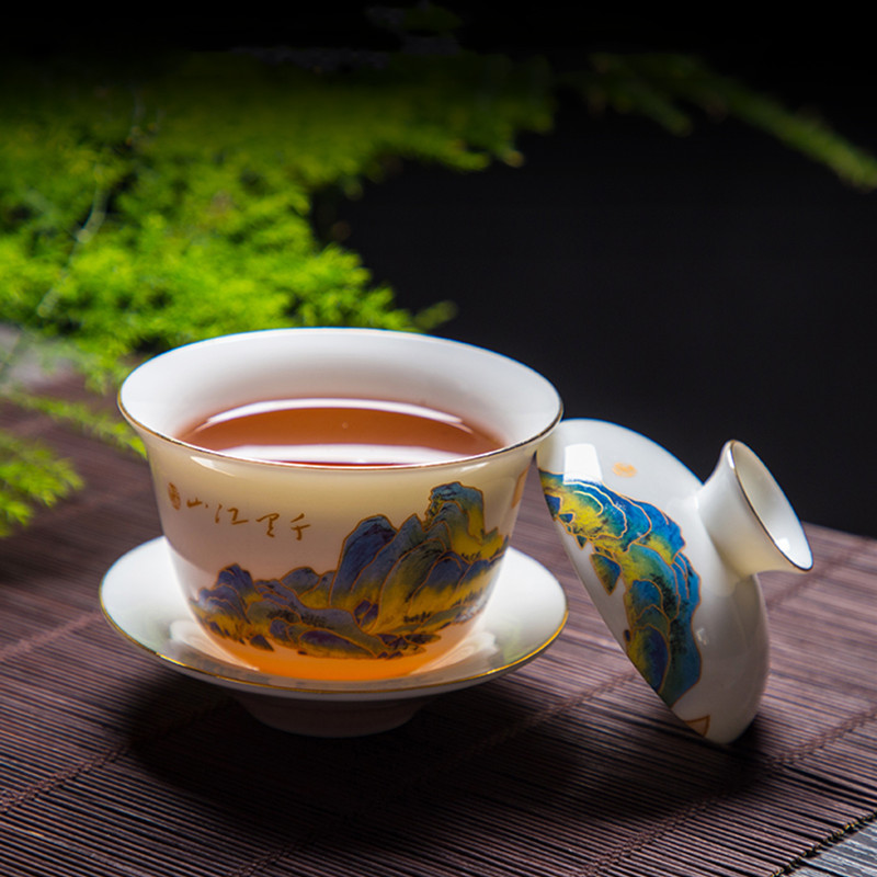 Ķīniešu suet nefrīta baltā porcelāna Gaiwan tējas tase ar rokām gatavota keramikas tēja Tureen ceļojumu pārnēsājama tējas trauks mājsaimniecības tējas trauki 150 ml