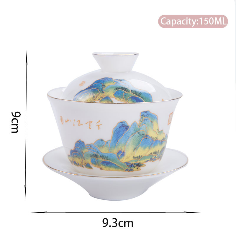 Ķīniešu suet nefrīta baltā porcelāna Gaiwan tējas tase ar rokām gatavota keramikas tēja Tureen ceļojumu pārnēsājama tējas trauks mājsaimniecības tējas trauki 150 ml