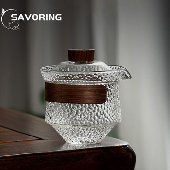 300 мл голям стъклен прозрачен Gaiwan Китайски чайник Чаена купа Единична дебела купа с топлоустойчив капак Чаша за чай Комплект капаци за чай Gaiwan