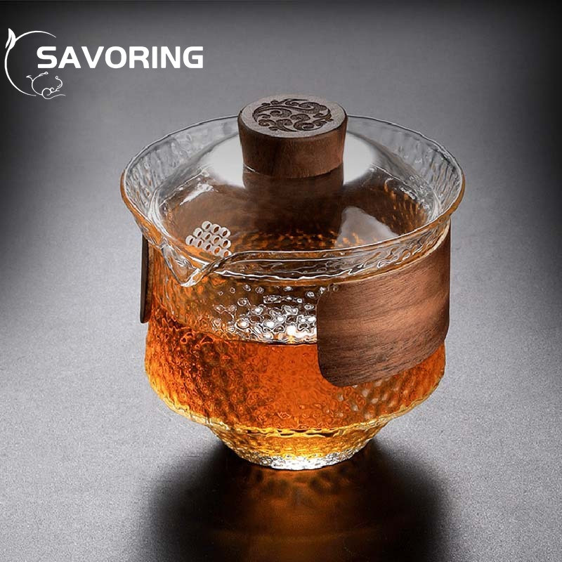 300 мл голям стъклен прозрачен Gaiwan Китайски чайник Чаена купа Единична дебела купа с топлоустойчив капак Чаша за чай Комплект капаци за чай Gaiwan