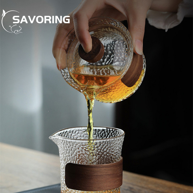 300 мл голям стъклен прозрачен Gaiwan Китайски чайник Чаена купа Единична дебела купа с топлоустойчив капак Чаша за чай Комплект капаци за чай Gaiwan