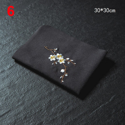 Vintage izšūtas tējas salvetes Auduma Zivju plūmju ziedu raksts Bļoda tējkanna tīrīšanas dvielis Galda tējas ceremonijas aksesuārs