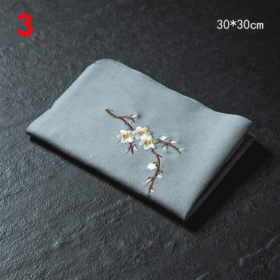 Vintage izšūtas tējas salvetes Auduma Zivju plūmju ziedu raksts Bļoda tējkanna tīrīšanas dvielis Galda tējas ceremonijas aksesuārs