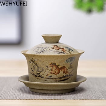 WSHYUFEI Jingdezhen керамична купа Gaiwan Китайски стил Каменинов ретро комплект за чай Ръчно изработена купа за чай Bubble Чаша за чай Travel Tea 150 ml