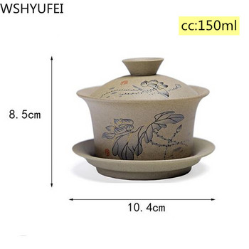 WSHYUFEI Jingdezhen керамична купа Gaiwan Китайски стил Каменинов ретро комплект за чай Ръчно изработена купа за чай Bubble Чаша за чай Travel Tea 150 ml