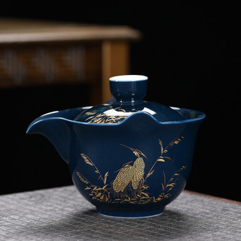200ml Κουνγκ Φου Σετ Τσάι Κινέζικο Τσάι Tureen Gold Printed Ceramic Gaiwan Home Green Red Pu\'er Tea Infuser Cup with Steel Strainers