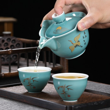 200 ml комплект за чай Kung Fu Чаша за чай със златни щампи Gaiwan от китайска чайна чаша със стоманени цедки