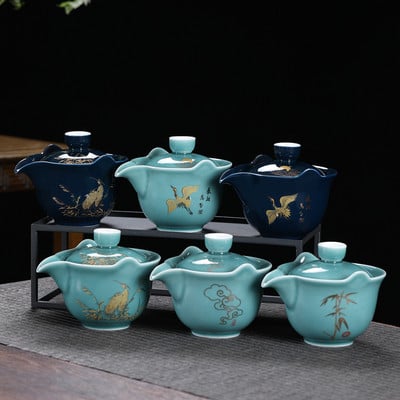 Set de ceai Kung Fu de 200 ml, pahar de ceai chinezesc, cu strecuratoare din oțel, din ceramică, Gaiwan Home, verde, roșu