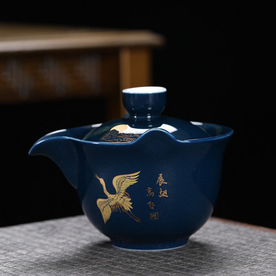 200 ml Kung Fu tējas komplekts Ķīniešu tēja Tureen ar zelta apdruku keramikas Gaiwan mājas zaļā sarkanā Pu'er tējas krūze ar tērauda sietiņiem